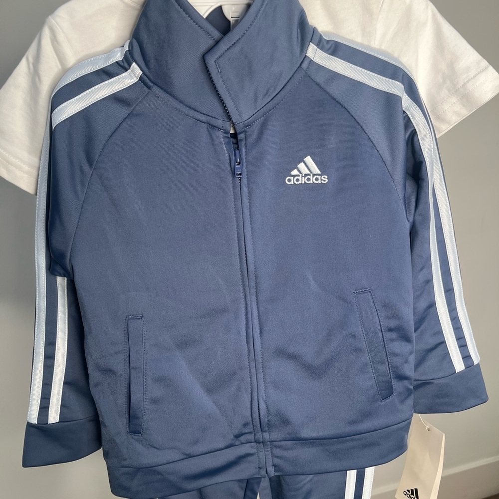 Adidas Navy Zip-Up Jacket with White Stripes, Brand New with tags.